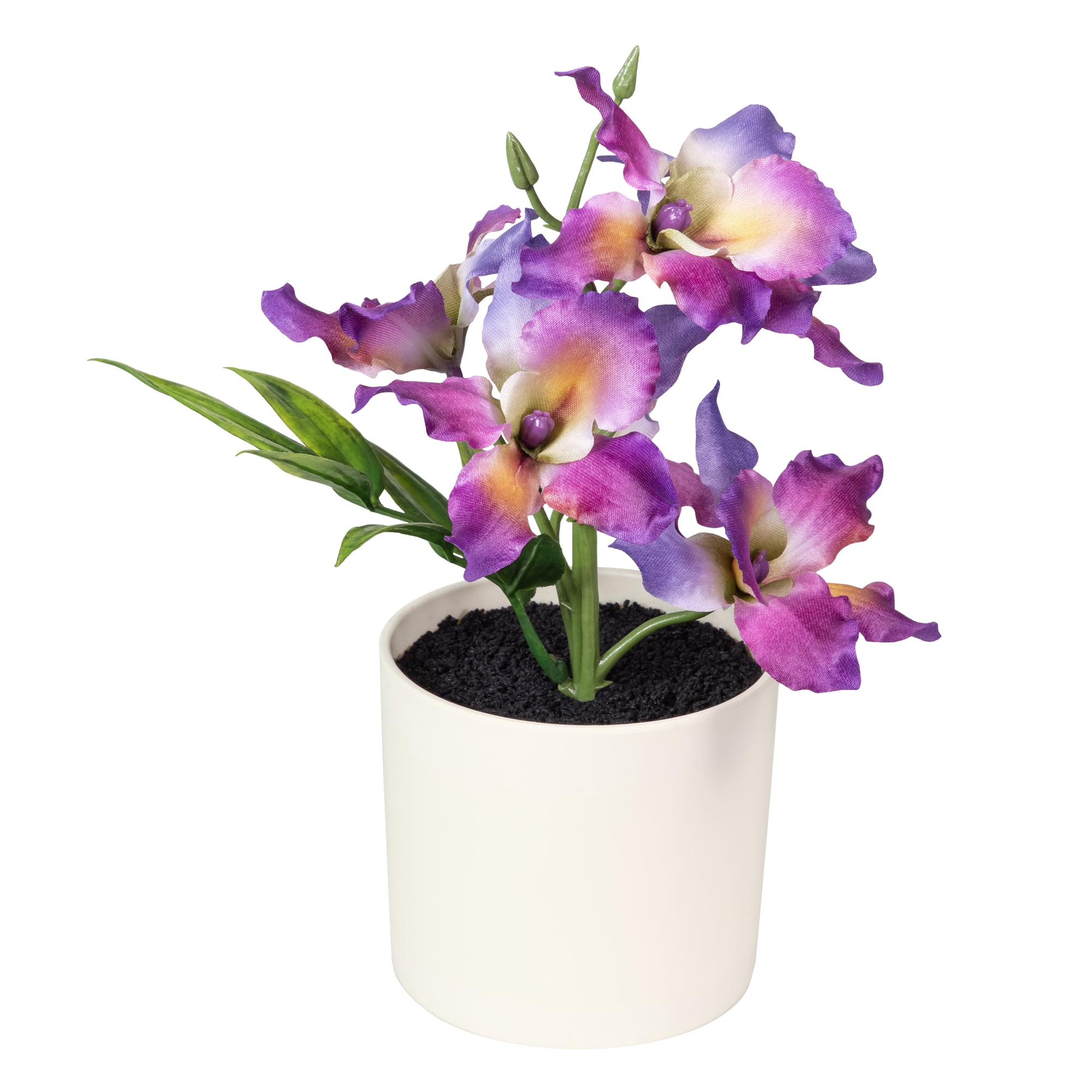 Mainstays 9.5 in Artificial Purple Orchid in Cream Pot, Indoor Use