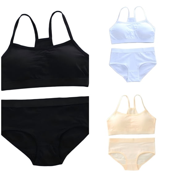 LYMAYTER Girls Breathable Training Bra Set Teen Girls Solid Camisole High Waist Panties Daily Wear Underwear