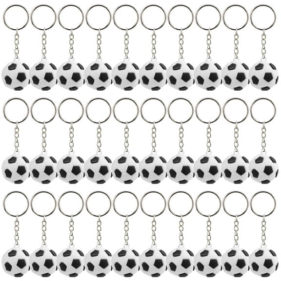 30 Pcs Soccer Ball Keychains - Soft Rubber Mini Football Key Rings with Metal Loops, Fun Stress Relief Toys & Bulk Party Favors for Kids, Sports Teams
