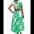 thumbnail image 2 of Vestido de Verano para Mujer, Estampado Floral, Mangas Murciélago Recortadas, Cuello Redondo, Corte A, Cintura Alta, Midi Verde L, 2 of 7