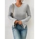 thumbnail image 5 of Tops Cortos de Acampanada para Mujer, Elegantes, Informales, con Cuello Redondo y Ribete de Lechuga, Acanalados y Ajustados Gris M, 5 of 9