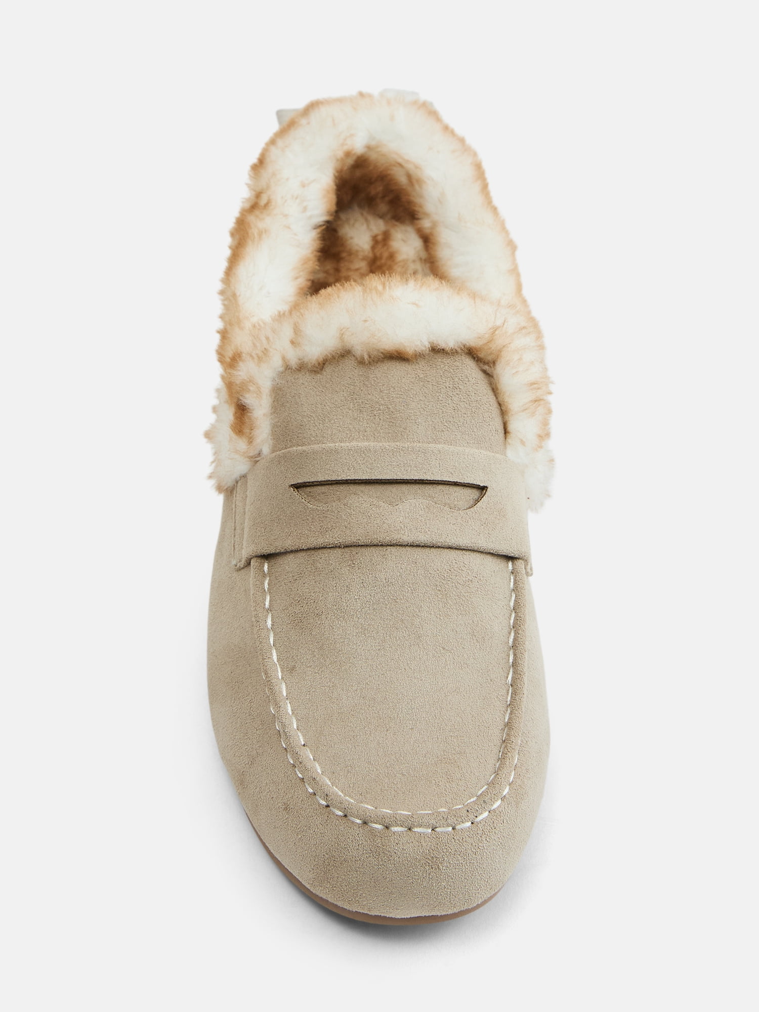 Joyspun Women's Loafer Mule Slippers with Faux Fur Lining