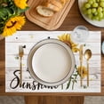 thumbnail image 4 of Yellow Sunflowers Placemats Set of 6, Summer Botanical Country Wood Grain Placemats for Dining Table, Place Mats for Kitchen Tabletop, Waterproof Wipeable Dining Table Mats Set, 4 of 9