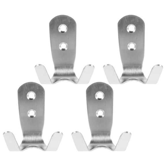 QIFULL 4Pcs Stainless Steel Dual Hooks Heavy Duty Wall Mounted Coat Hanger for Hanging Clothes Towels Bags