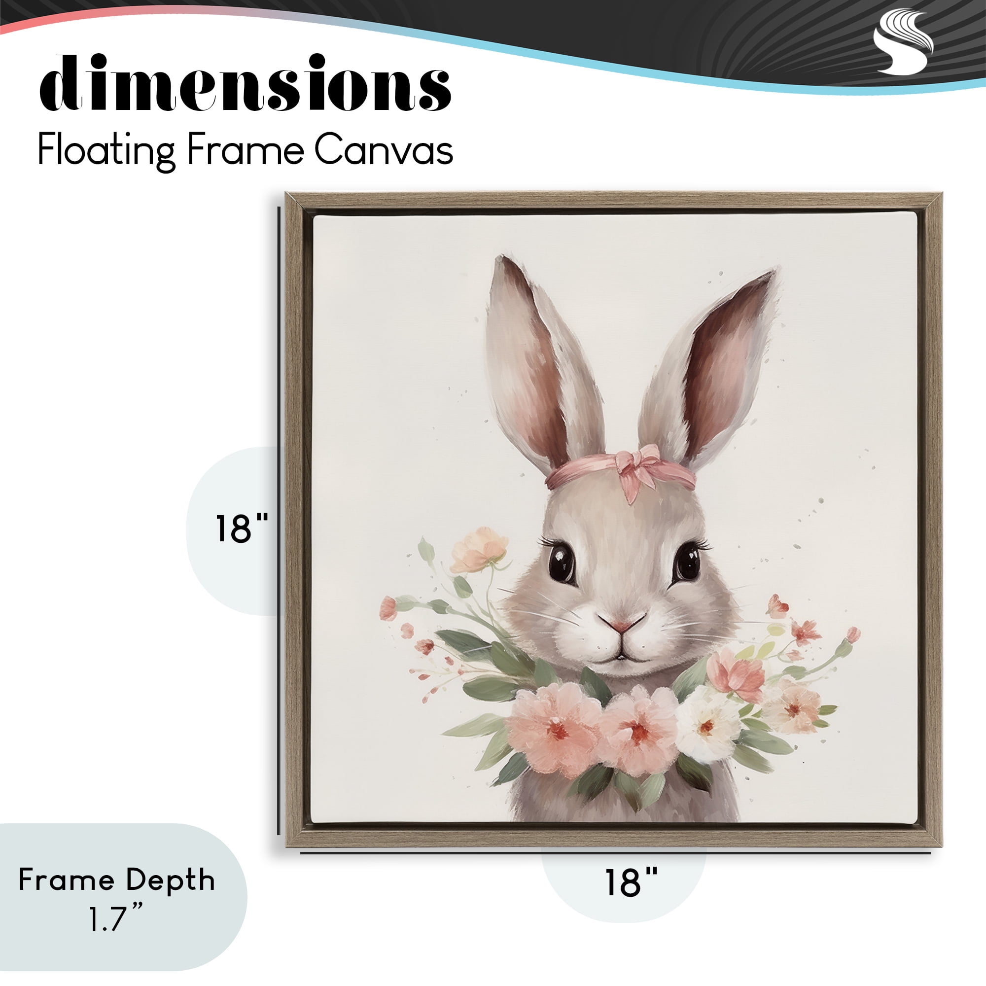 Stupell Industries Charming Bunny in Floral Wreath Brown Framed Floater Canvas Wall Art, design by Lazar Studio