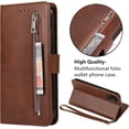 thumbnail image 6 of Wallet Case Compatible with iPhone 12/iPhone 12 Pro 6.1 inch 2020, 5 Card Slots Magnetic Closure Zipper Pocket Handbag PU Leather Flip Case with Wrist Strap TPU Kickstand Cover - Brown, 6 of 16