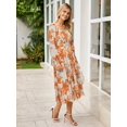thumbnail image 4 of Vestido largo sencillo para mujer, estilo bohemio, floral, manga larga, naranja, 4 of 5