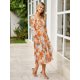 thumbnail image 4 of Vestido largo sencillo para mujer, estilo bohemio, floral, manga larga, naranja, 4 of 5