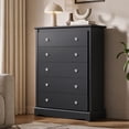 thumbnail image 3 of GALAXHERO 5 Drawer Dresser for Bedroom, Retro Wood Chest of Drawers, Tall Dresser with Round Metal Handle for Living Room, Hallway, Closet, Black, 3 of 10