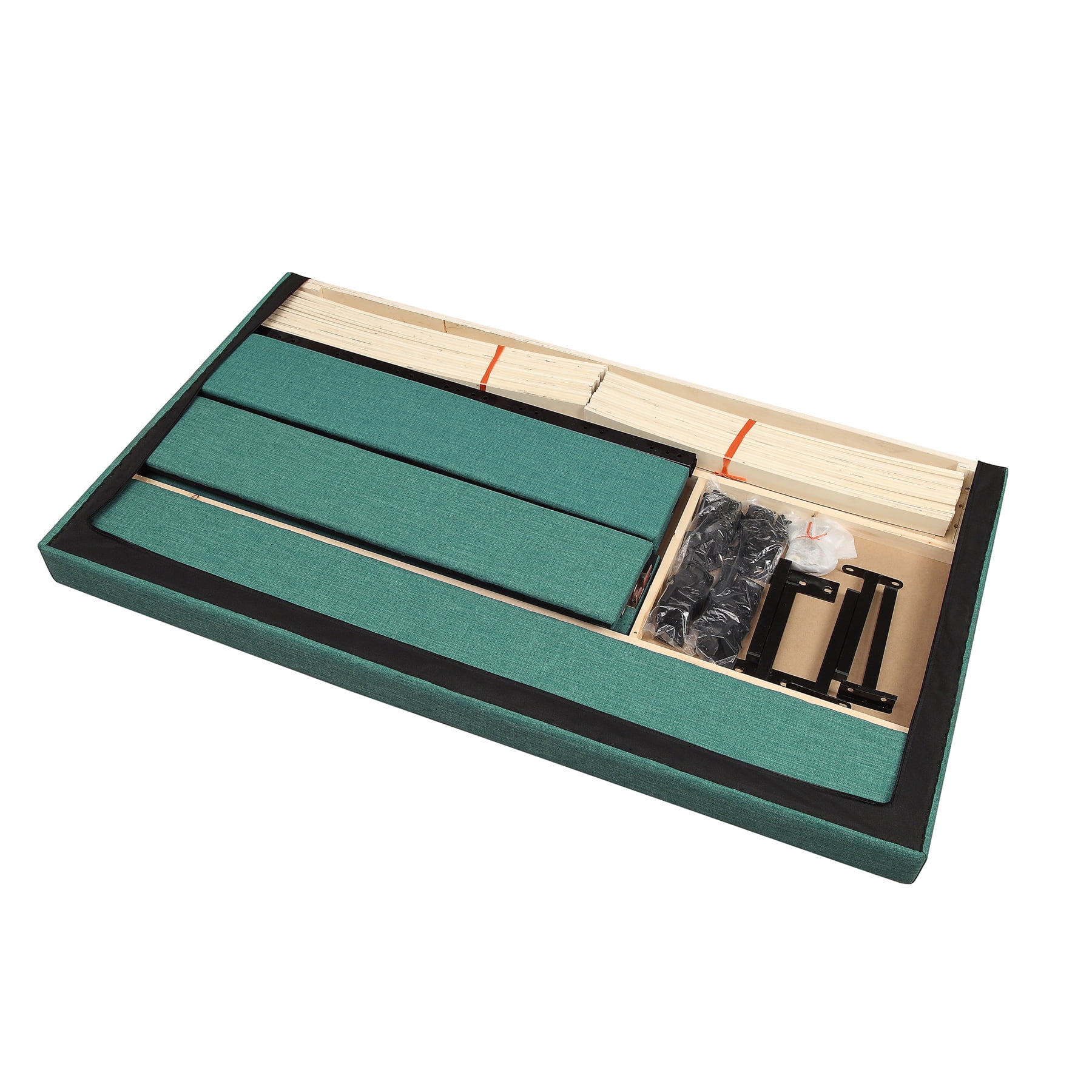 AC Pacific Eastern King Modern Upholstered Square Stitched Platform Bed, Blue