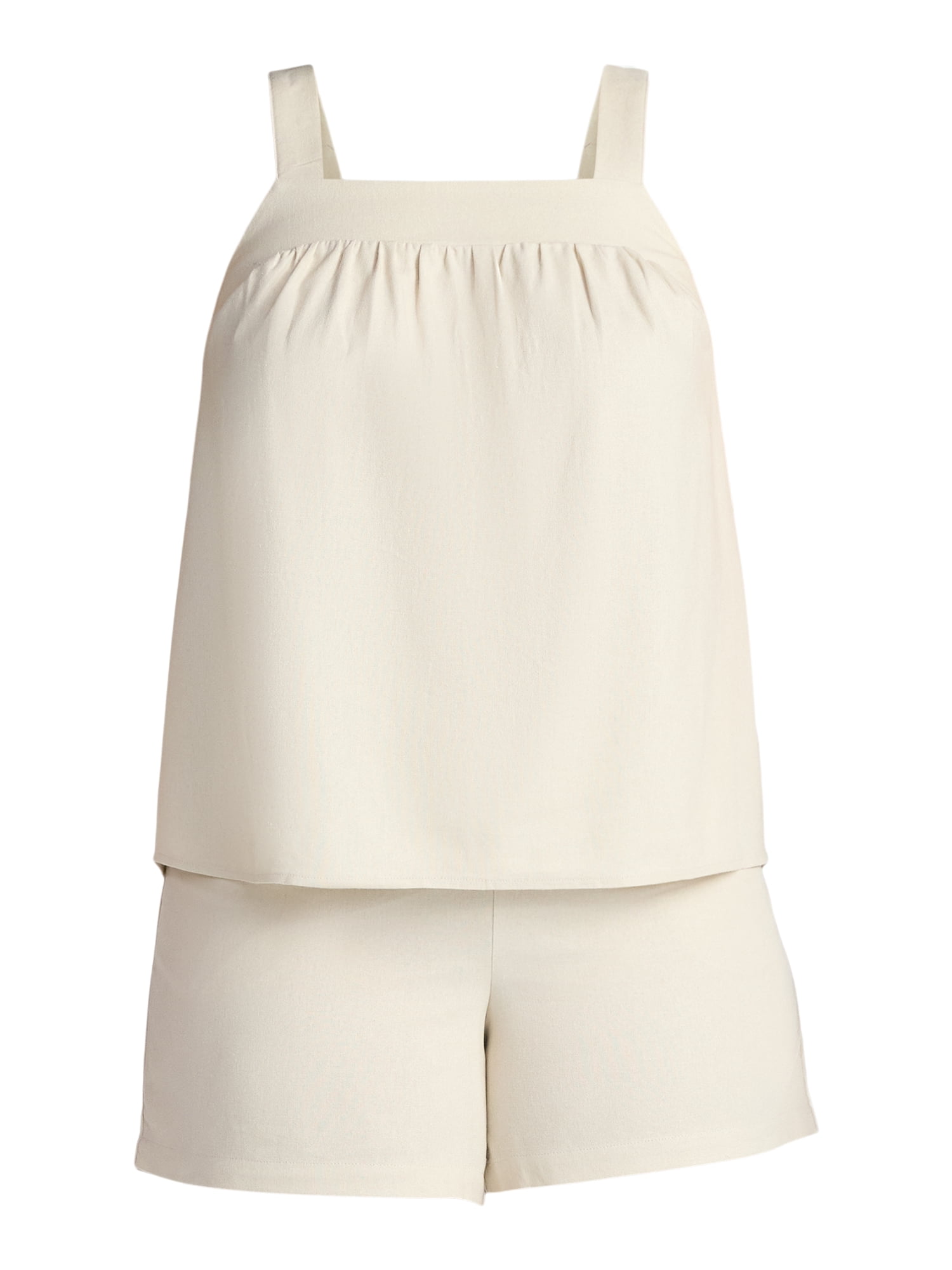 Time and Tru Women's Linen Blend Tank Top and Shorts Set, 2-Piece, Sizes XS-4X