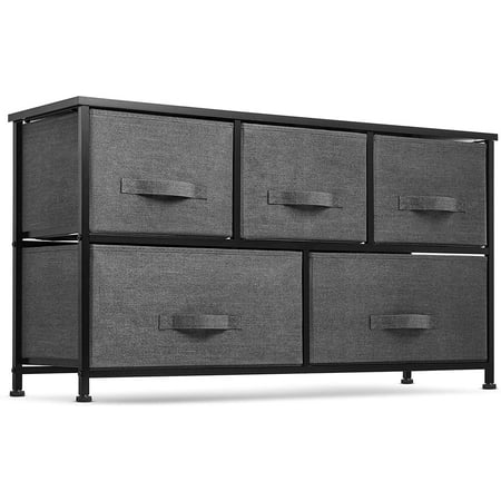 Wide 5 Drawer Dresser Storage Tower Sturdy Steel Frame Wood Top