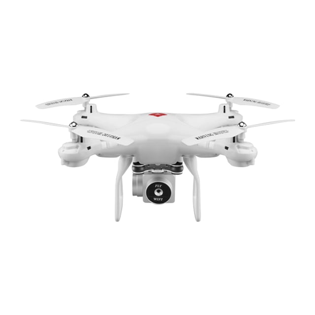Dron X52 de 4 ejes con cámara 720P, control remoto, batería de larga duración y vuelo estable en color blanco - Ideal para grabación aérea y seguimiento inteligente.