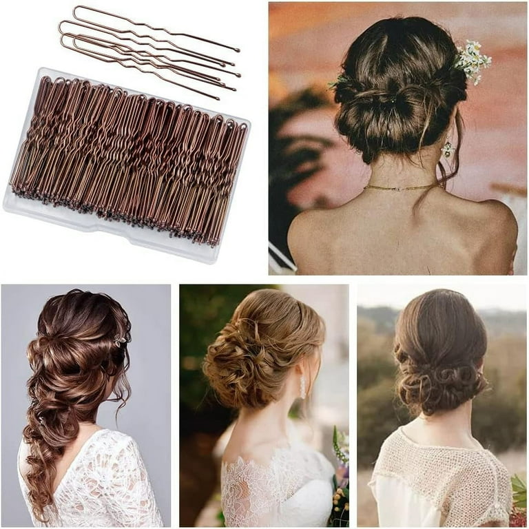 TOCOLES 200 Pcs U Shaped Hair Pins, Portable Hair Grips Brown Hair Pins, Bobby Pins Brown Hair Clips Hair Styling Pins for Women, Easy to Use
