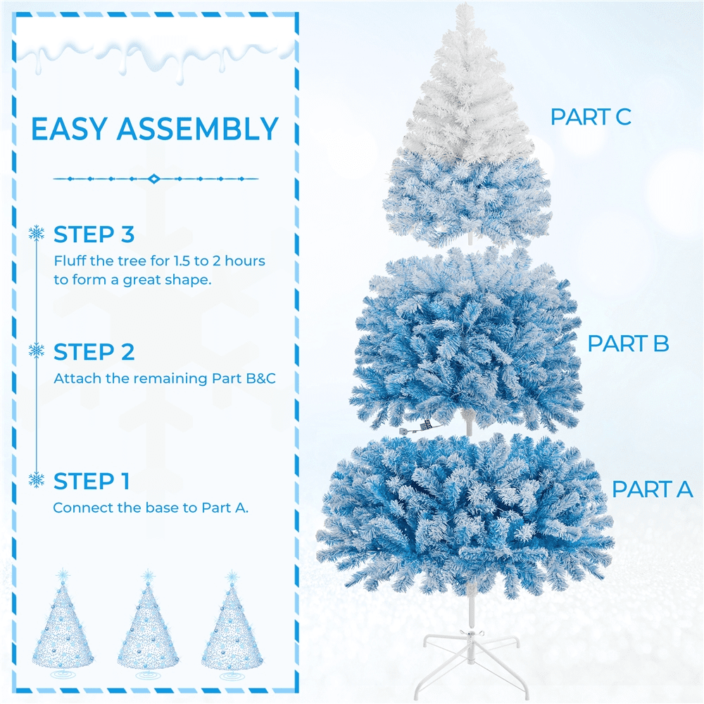 Alden Design 7.5 FT Artificial Snow Flocked Christmas Tree, with 250 Lights Lake Blue Gradient