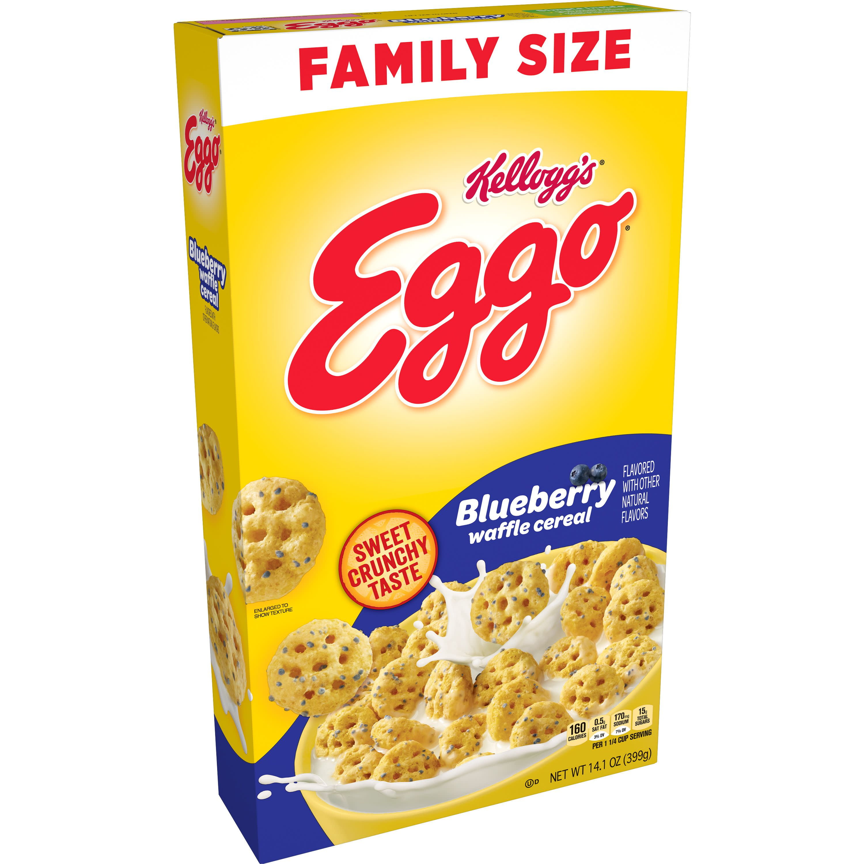 Kellogg's Eggo, Breakfast Cereal, Blueberry Waffle, Family Size, 14.1