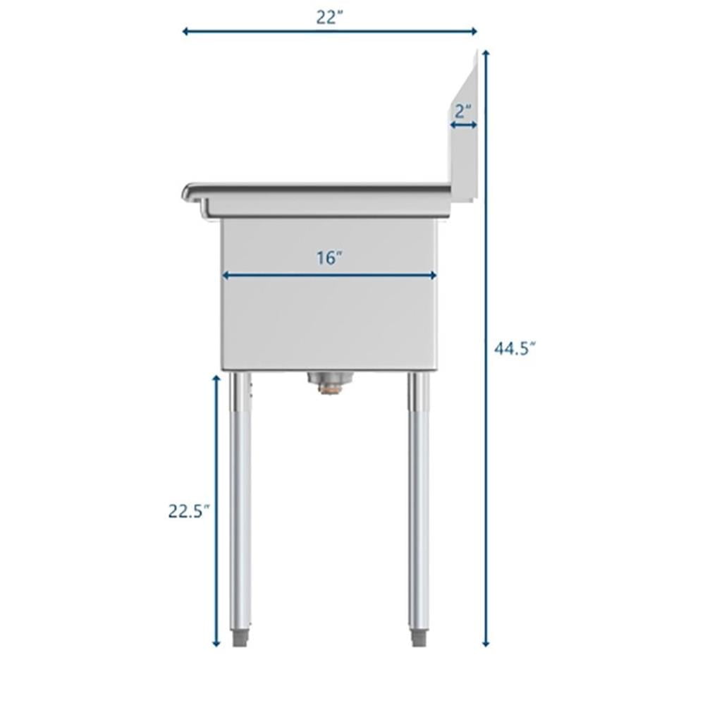 Koolmore SA121610-16R3 1 Compartment Stainless Steel Commercial Kitchen Prep & Utility Sink With Drainboard - Bowl Size 12" X 16" X 10"