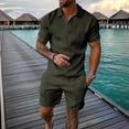 thumbnail image 2 of Fgnfyis Men's Set of 2 Piece T Shirt Sports and Leisure Set Plus Size Short Sleeved Shorts Set Men Summer Outfits Army Green L, 2 of 6