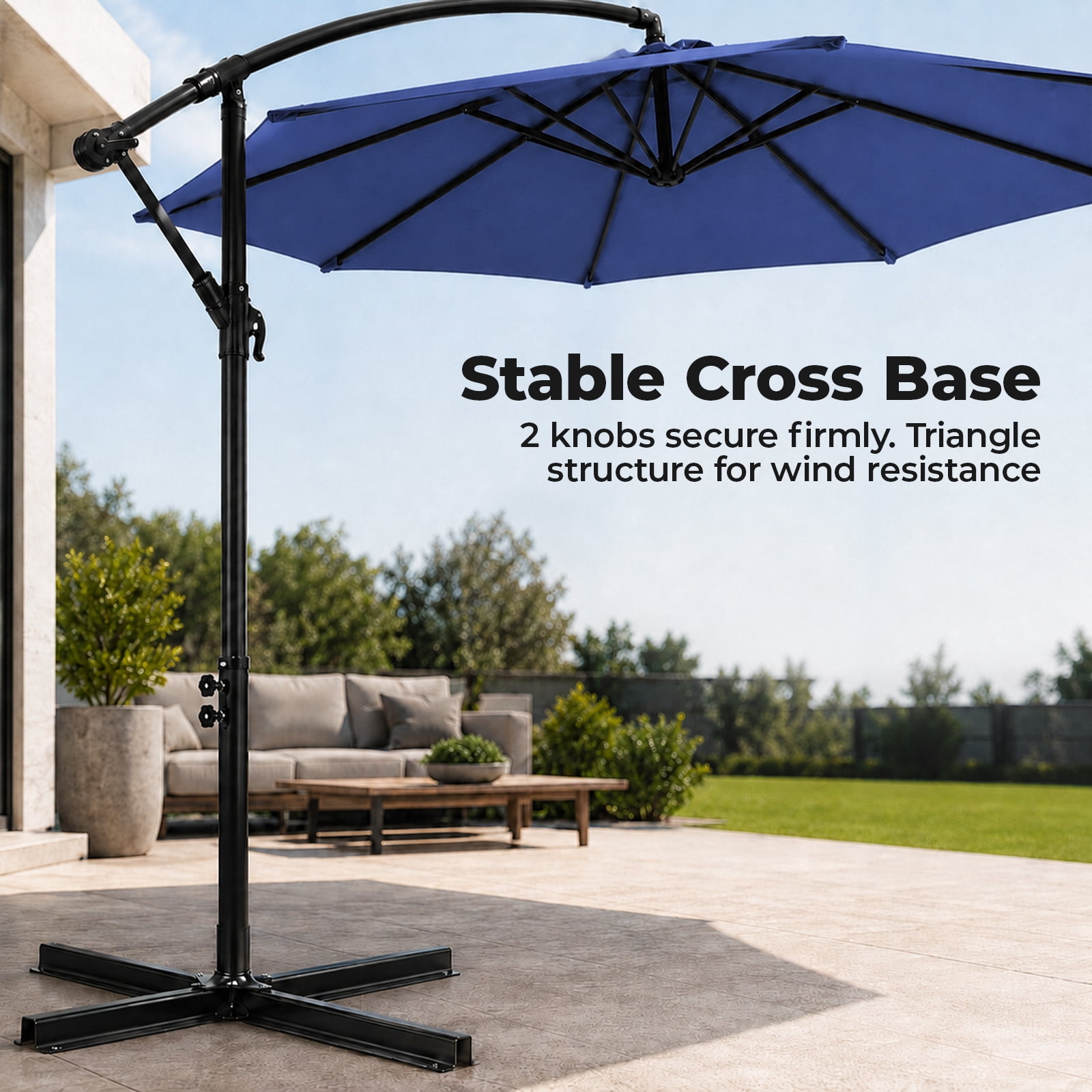 Alvantor 9.8FT Offset Cantilever Patio Umbrella with Crank & 8 Ribs, Easy Tilt Adjustment, UPF 50+ UV Protection for Backyard Patio Lawn