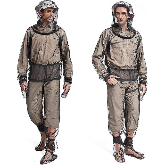ZHAOCHENG Conjunto repelente de mosquitos de 4 piezas: chaqueta ligera antimosquitos, capucha cortavientos y pantalón largo de malla para hombre y mujer, a prueba de insectos, moscas y mosquitos para