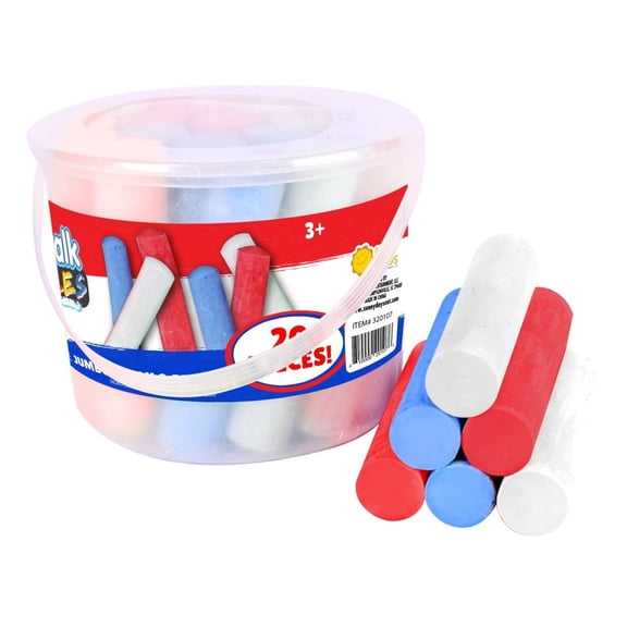 Maxx Chalk Americana Sidewalk Chalk with Storage Bucket, Red White & Blue 20-Pieces, Children Ages 3 