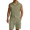 thumbnail image 2 of Mens Linen Sets 2 Piece Outfits Sleeveless Shirt And Shorts Set Vacation Outfit for Men Summer Beach Suits Button Down Tank Tops And Short Set Gym Tracksuits Green 2Xl, 2 of 5