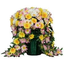 Sympathy Silks Artificial Flowers Outside Weighted Trailing Yellow White and Pink Daisies Pot