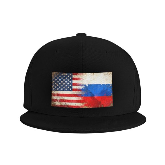Snapback Hat Russian America Flag Adjustable Flat Bill Brim Hat for Men Women Casual Wear Black