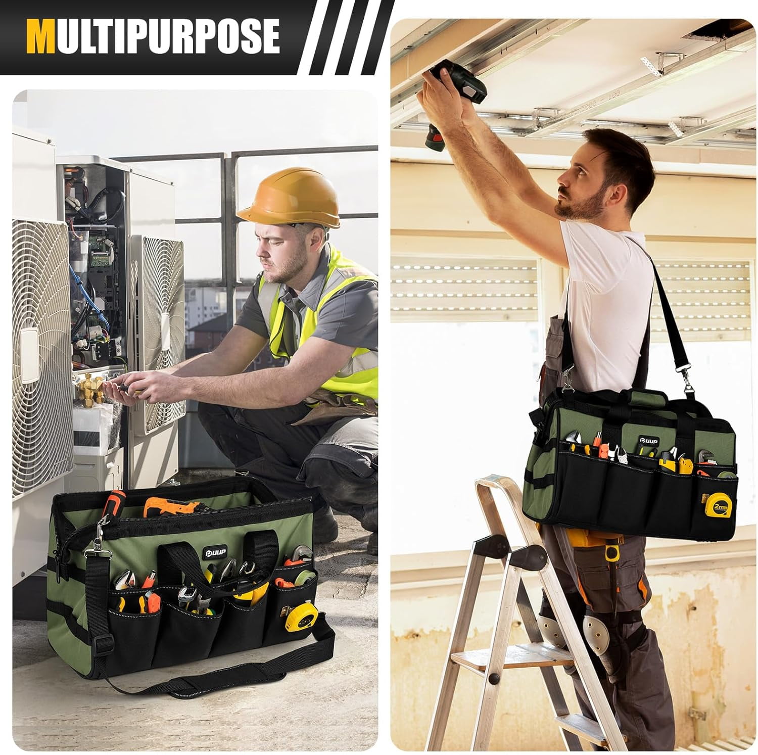 18-Inch Large Tool Bag with 16 Pockets Heavy Duty Tactical Organizer for Electricians