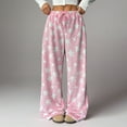 thumbnail image 3 of Soft Fuzzy Pajama Bottoms for Women, High-Waisted Wide Leg Lounge Pants with Drawstring, 3 of 8