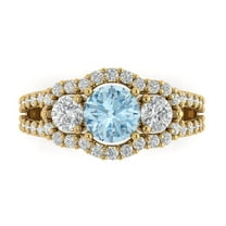 2.16 ct Round Cut Simulated Blue Diamond 3 Stone 18K Yellow Gold Womens Engagement Ring