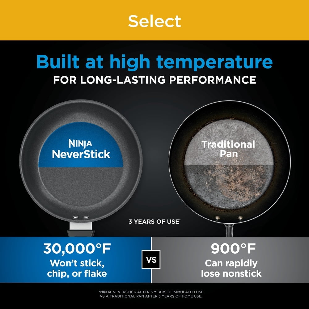 Ninja NeverStick Select Frying Pan, 12 inch, Dishwasher Safe, Oven Safe up to 350F, Black