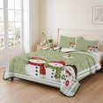 thumbnail image 2 of Quilts Twin Size Bedding Set, Green Christmas Snowflakes Lightweight Quilted Comforter, Winter Xmas Cute Snowman Plaid Soft Reversible Bedspread Coverlet with Pillow Covers for All Season, 68" x 86", 2 of 9