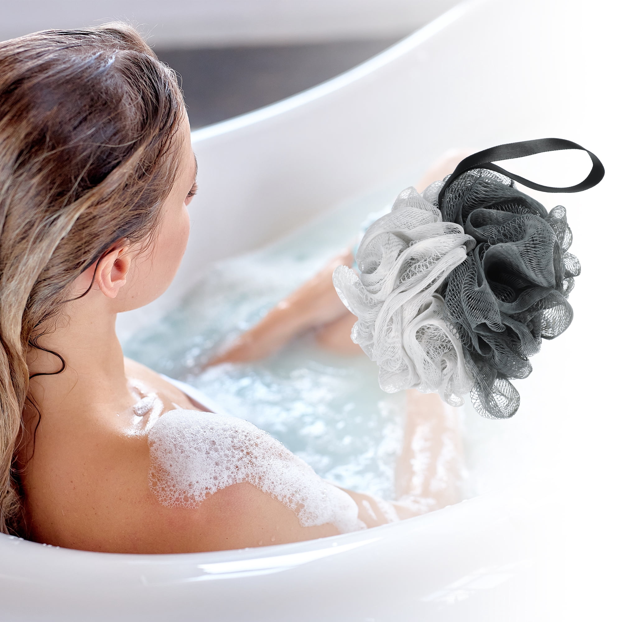 Unique Bargains Bath Shower Loofah Sponge Body Puffs 5.31"x4.33" 1 Pc Gray, Deep Gray