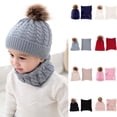 thumbnail image 2 of Hat Scarf 1 Set Baby Beanie Hat Scarf Solid Color Twist Pattern Autumn Winter Windproof Fluffy Pompom Cap Set for Outdoor, 2 of 6