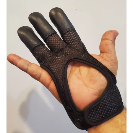 Traditional Archery Shooting 3 Finger Leather Gloves Durable Mesh Design Soft 3 Finger Tabs for Bowstring Release and Comfort