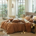 thumbnail image 4 of MooMee Wavy Striped Duvet Cover Set Queen 100% Washed Cotton Linen Like Textured Breathable 3-Piece (Dark Orange, 90"x90"), 4 of 7