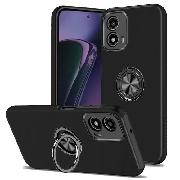 [PST] Motorola Moto G Play 2024 Ring Case, Hybrid Magnetic Kickstand Case Cover with Invisible Ring Stand