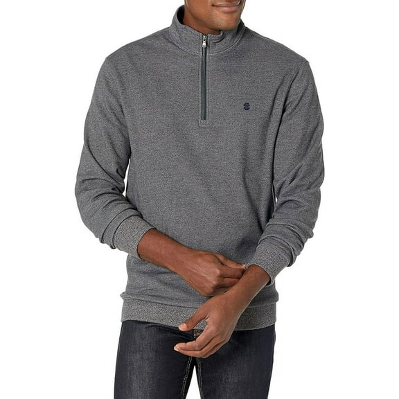 IZOD Men's Advantage Performance Long Sleeve Solid Fleece Soft Crewneck Pullover, Carbon Heather, Small