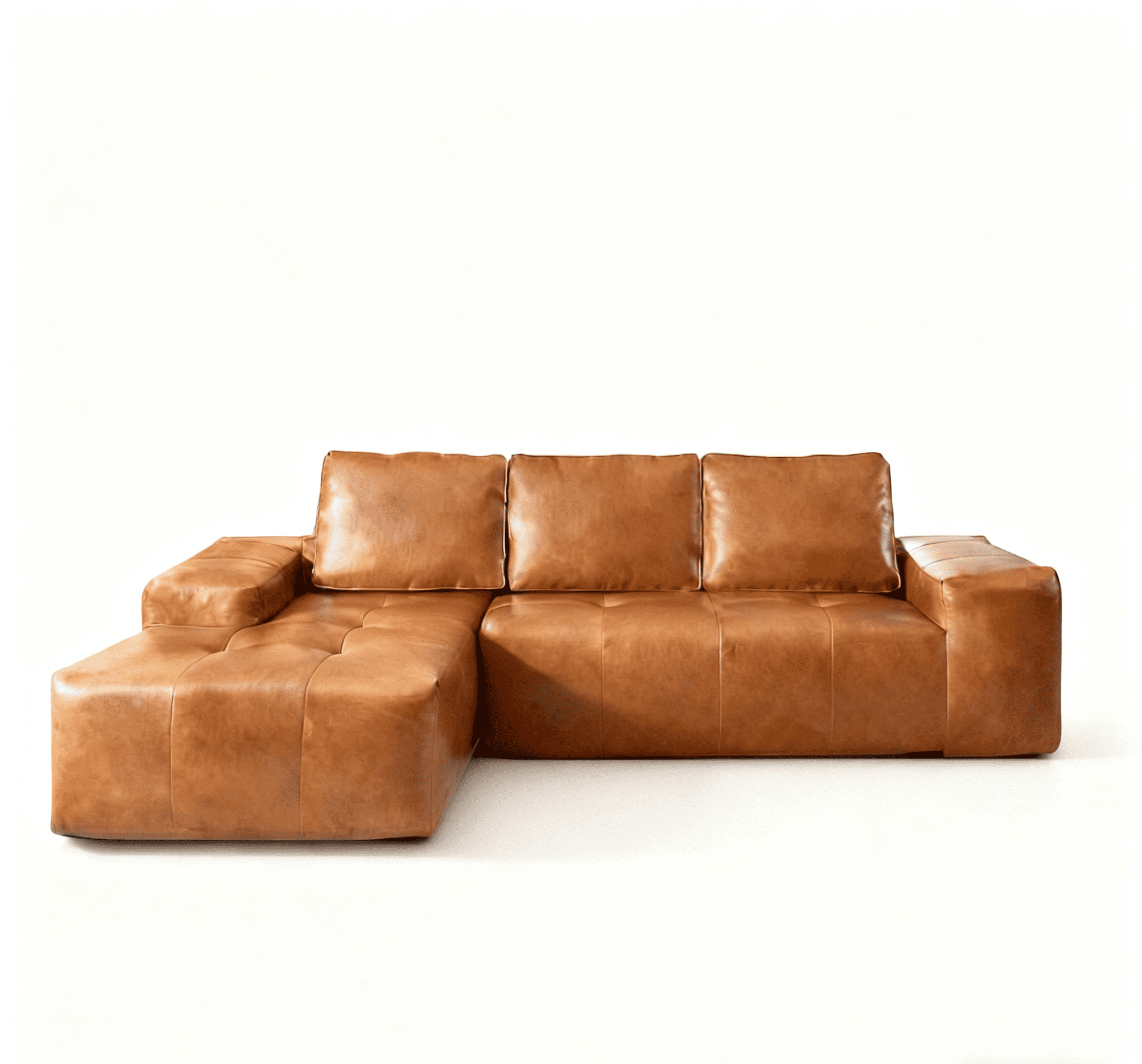 Boneless Brown Faux Leather Cloud Sectional Sofa with Chaise,L Shaped Modular Deep Seat Sofa Couch, No Assembly Required,Left-Hand Facing