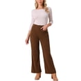 thumbnail image 2 of Pantalones de pana para mujer INSPIRE CHIC 2025, casuales, de cintura alta, con un botón, elásticos, sueltos, de pierna ancha con bolsillos, talla XL, marrón oscuro, 2 of 6
