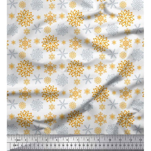 Soimoi Rayon Fabric Snowflake Artistic Print Fabric by Yard 42 Inch Wide