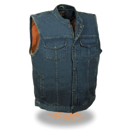Hidden Snap - Milwaukee Leather Mens Concealed Snap Denim Club Vest w/ Hidden Zipper Blue