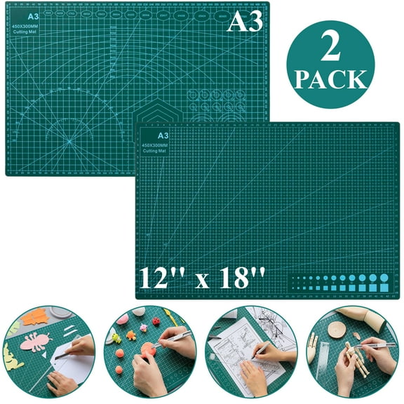 Aovky 2 Pack Self Healing Cutting Mat, 12" x 18" Double-Sided Rotary Cutting Board for Crafts, Sewing, Quilting, Fabric, Scrapbooking Project, A3 Craft Cutting Mat for Precision Cutting