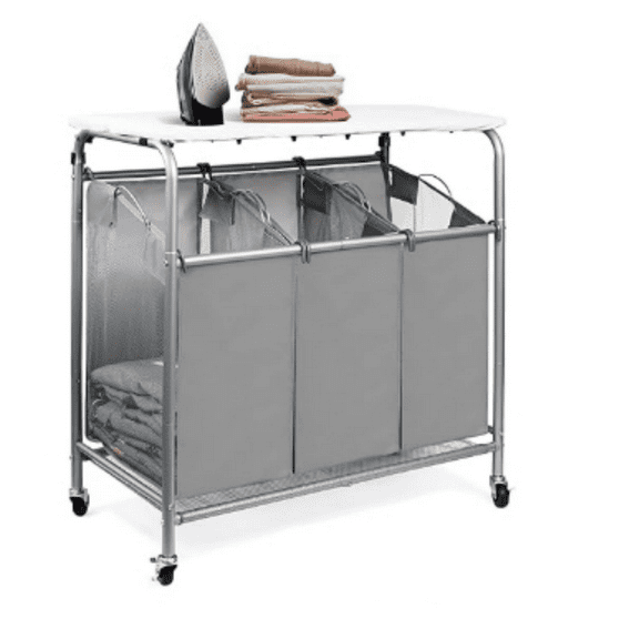 Laundry Sorter Cart, Heavy Duty Rolling Laundry Hamper Sorter with Ironing Board(Grey)