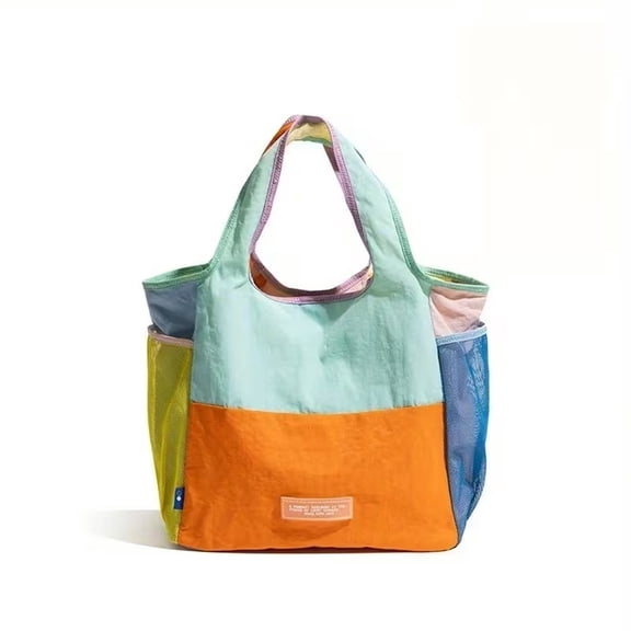Hotpom Women's Multicolor Patchwork Handbag, Spacious Casual Multi-Compartment Sporty Tote Lightweight Foldable Satchel Bag Versatile Fashion Accessory