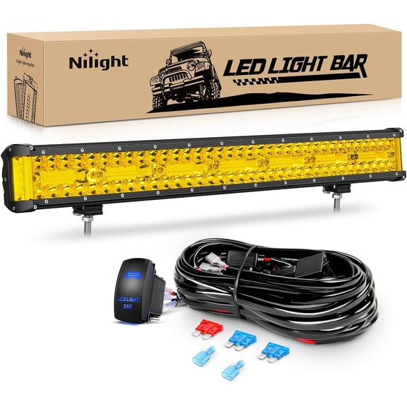 Nilight Side Shooter LED Light Bar 20 Inch Triple Row Spot Flood Combo Yellow Beam Lighting with 5Pin Rocker Switch Wiring Harness Kit for Off-Road Light on Truck SUV ATV UTV
