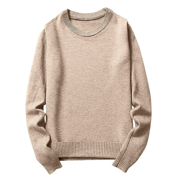 Juslio Mens Sweaters Pullovers Men Tops Solid Crew Neck Long Sleeve Knit Beige