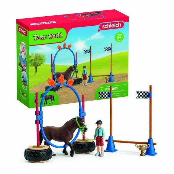 Schleich - Farm World: Pony Agility Race Toy Figurine Educational Playset, 26 Pcs