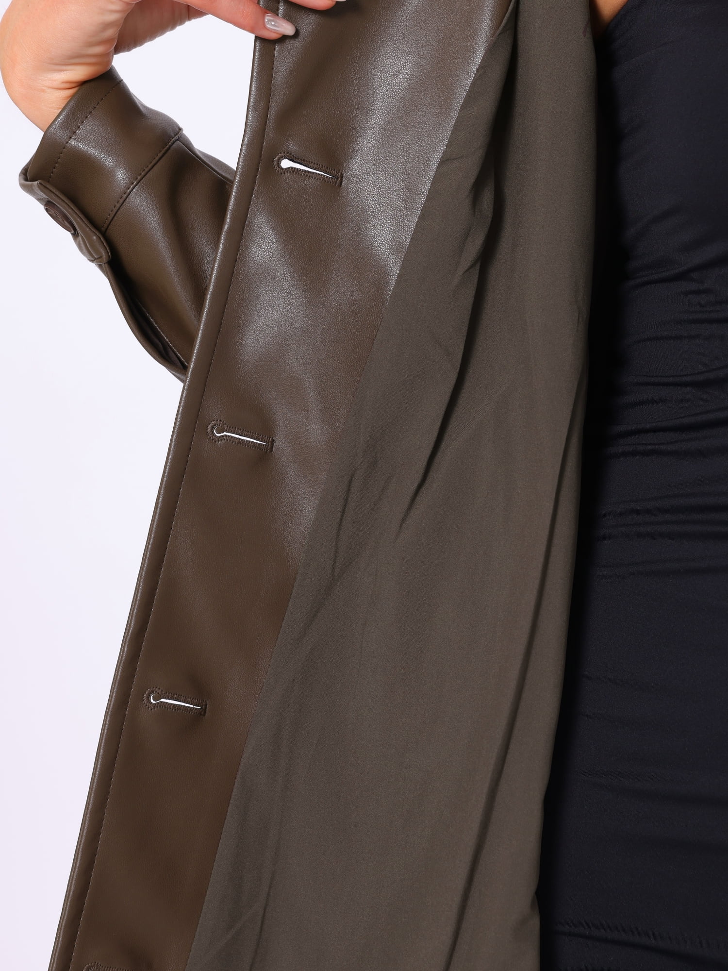 INSPIRE CHIC Faux Leather Coat for Women's Notched Lapel Collar Button Down Steampunk PU Outwear XL Brown